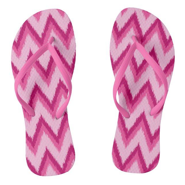 Ikat Chevron Stripes - Fuchsia and Pale Pink Thongs (Footbed)