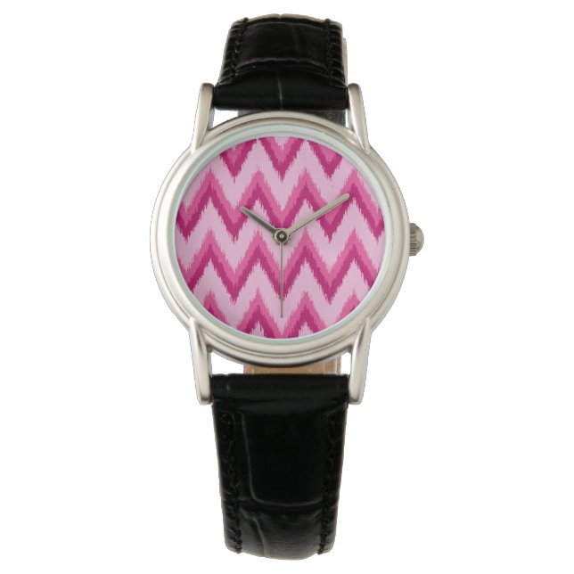 Ikat Chevron Stripes - Fuchsia and Pale Pink Watch (Front)