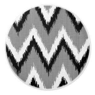 Ikat Chevron Stripes - Grey / Grey, Black & White Ceramic Knob