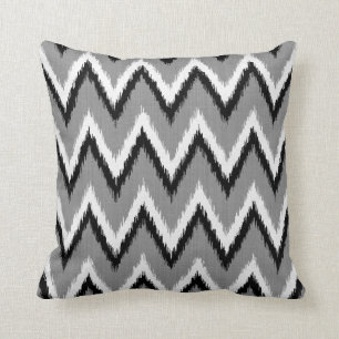 Ikat Chevron Stripes - Grey / Grey, Black & White Cushion