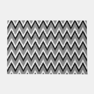 Ikat Chevron Stripes, Grey / Grey, Black & White Doormat
