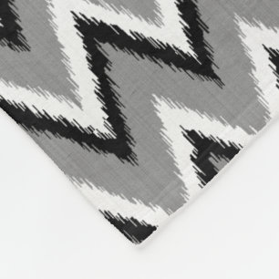 Ikat Chevron Stripes - Grey / Grey, Black & White Fleece Blanket