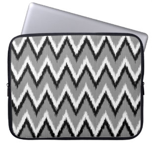 Ikat Chevron Stripes - Grey / Grey, Black & White Laptop Sleeve