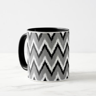 Ikat Chevron Stripes - Grey / Grey, Black & White Mug