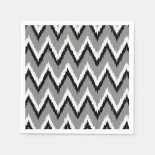 Ikat Chevron Stripes - Grey / Grey, Black & White Napkin