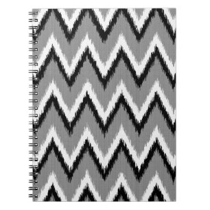 Ikat Chevron Stripes - Grey / Grey, Black & White Notebook