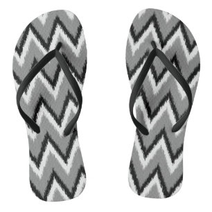 Ikat Chevron Stripes - Grey / Grey, Black & White Thongs
