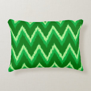 Ikat Chevron Stripes - Pine and Lime Green Decorative Cushion