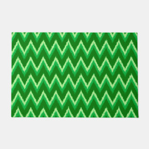 Ikat Chevron Stripes, Pine and Lime Green Doormat