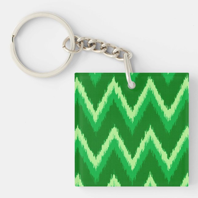 Ikat Chevron Stripes - Pine and Lime Green Key Ring (Front)
