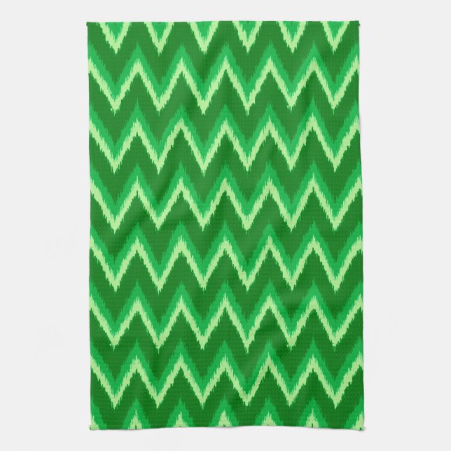 Ikat Chevron Stripes - Pine and Lime Green Kitchen Tea Towel (Vertical)