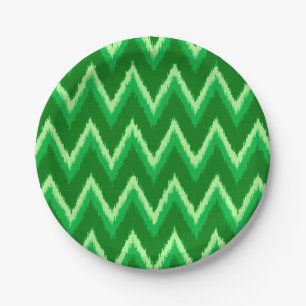 Ikat Chevron Stripes - Pine and Lime Green Paper Plate