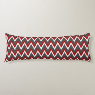Ikat Chevron Stripes - Red, White and Grey / Grey Body Cushion