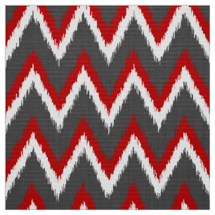 Ikat Chevron Stripes - Red, White and Grey / Grey Fabric