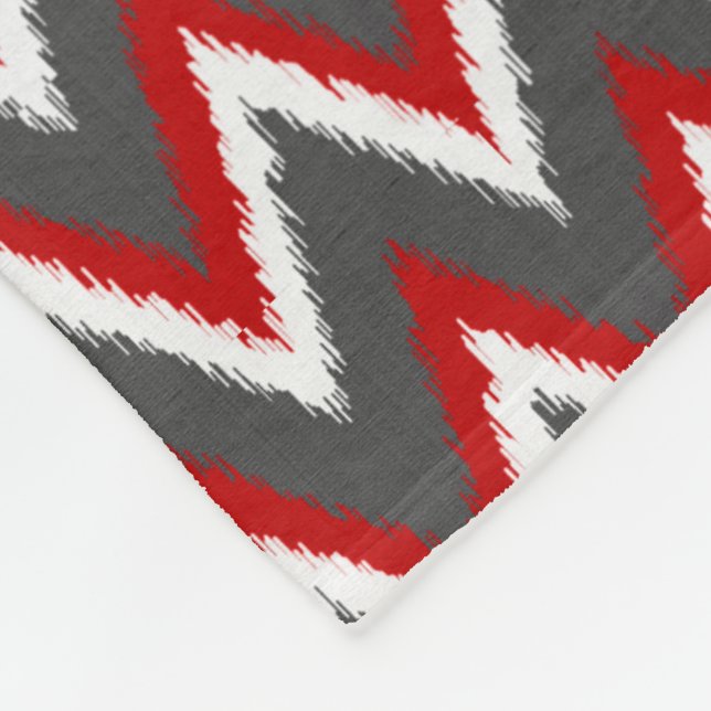 Ikat Chevron Stripes - Red, White and Grey / Grey Fleece Blanket (Corner)