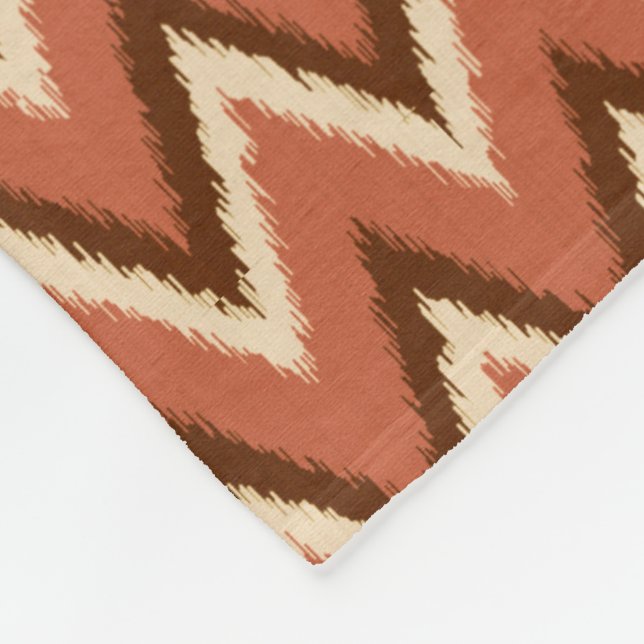 Ikat Chevron Stripes - Rust, Brown and Beige Fleece Blanket (Corner)