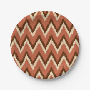 Ikat Chevron Stripes - Rust, Brown and Beige Paper Plate