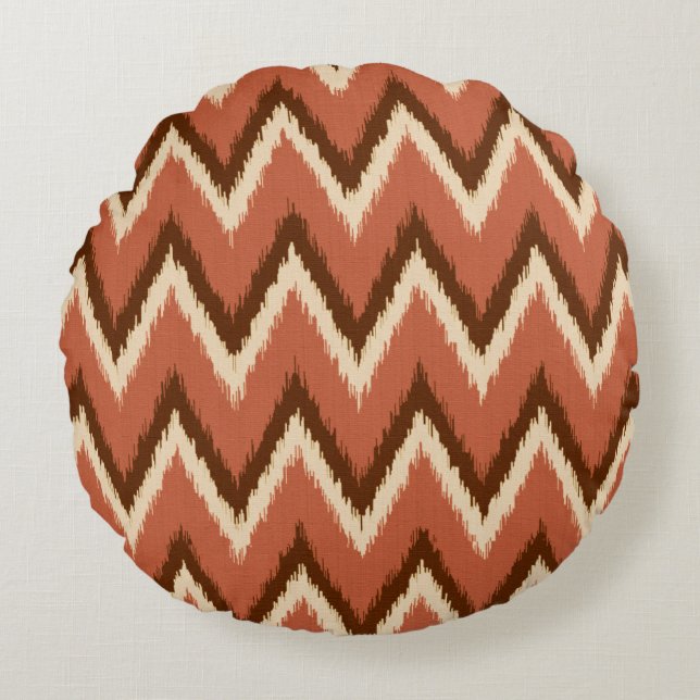 Ikat Chevron Stripes - Rust, Brown and Beige Round Cushion (Front)