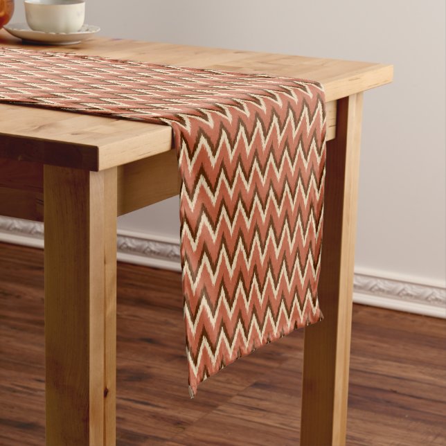 Ikat Chevron Stripes - Rust, Brown and Beige Short Table Runner (In Situ)