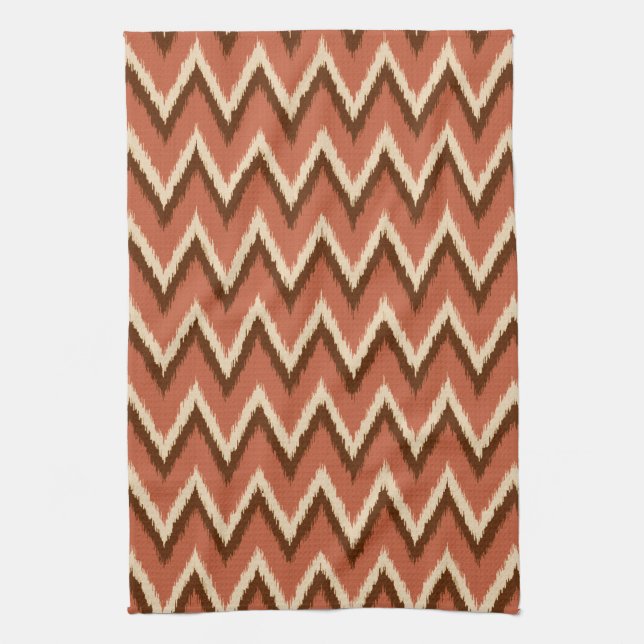 Ikat Chevron Stripes - Rust, Brown and Beige Tea Towel (Vertical)