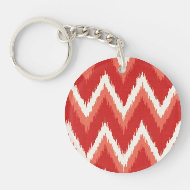 Ikat Chevron Stripes - Rust Orange and White Key Ring (Front)