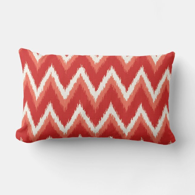 Ikat Chevron Stripes - Rust Orange and White Lumbar Cushion (Front)