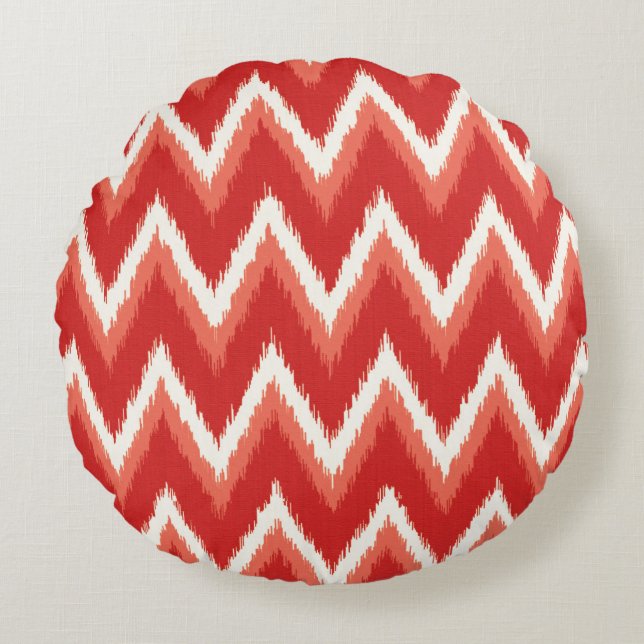 Ikat Chevron Stripes - Rust Orange and White Round Cushion (Front)