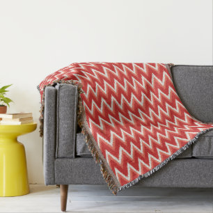 Ikat Chevron Stripes - Rust Orange and White Throw Blanket
