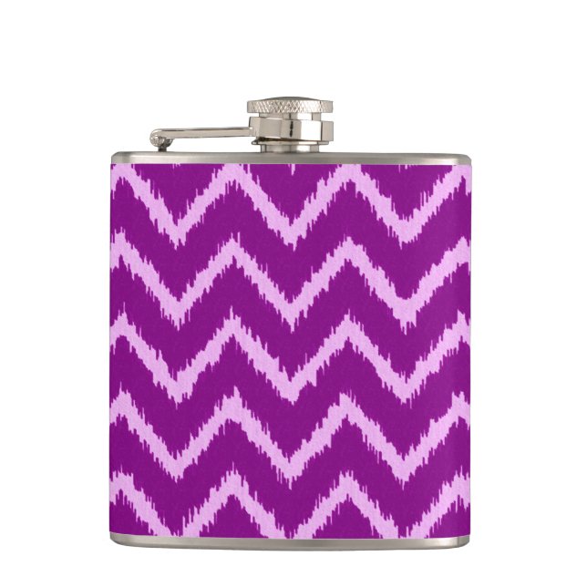 Ikat Chevrons - Amethyst purple and light orchid Hip Flask (Front)