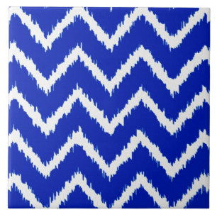 Ikat Chevrons - Cobalt blue and white Tile