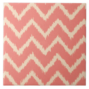 Ikat Chevrons - Coral orange and peach Tile
