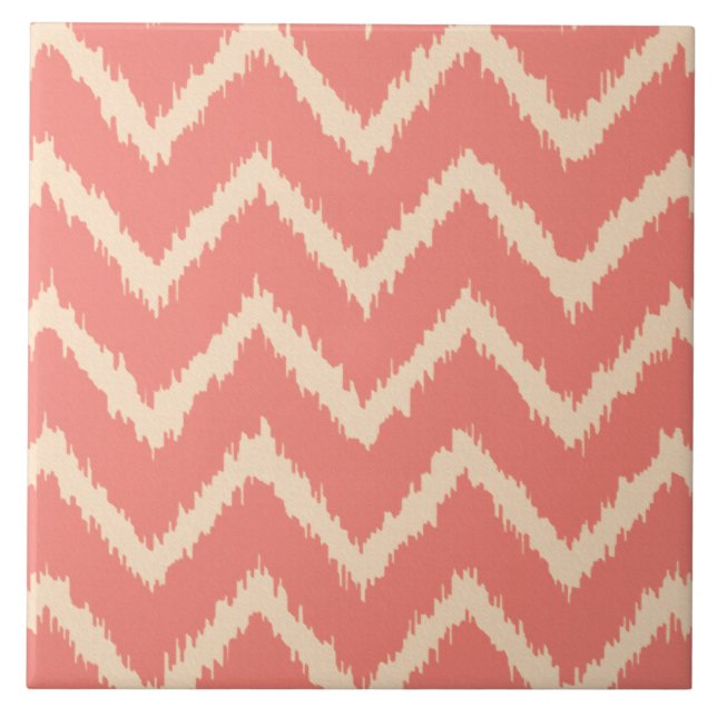 Ikat Chevrons - Coral orange and peach Tile (Front)