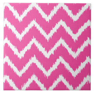 Ikat Chevrons - Deep fuchsia pink and white Ceramic Tile