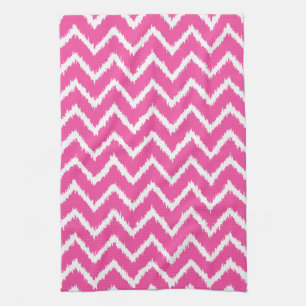 Ikat Chevrons - Deep fuchsia pink and white Tea Towel