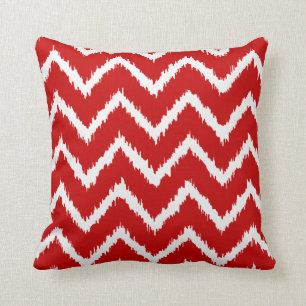Ikat Chevrons - Deep red and white Cushion