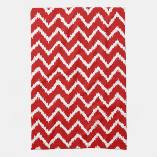 Ikat Chevrons - Deep red and white Tea Towel
