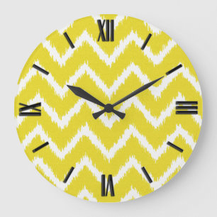 Ikat Chevrons - Mustard yellow and white Large Clock