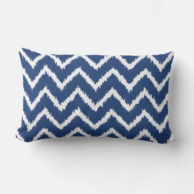Ikat Chevrons - Navy blue and white Lumbar Cushion (Front)
