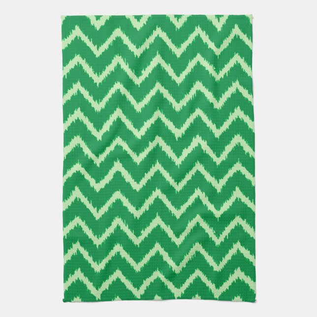 Ikat Chevrons - Pine and light green Tea Towel (Vertical)