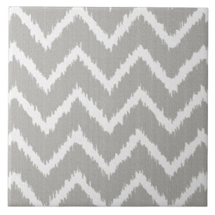 Ikat Chevrons - Silver grey and white Tile