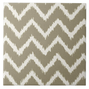 Ikat Chevrons - Taupe tan and beige Ceramic Tile