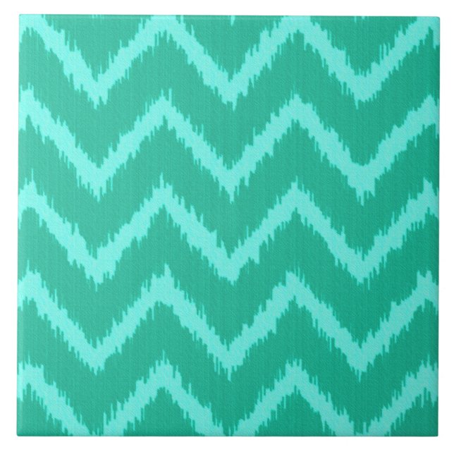 Ikat Chevrons - Turquoise and aqua Ceramic Tile (Front)