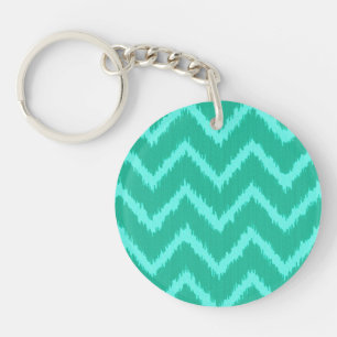 Ikat Chevrons - Turquoise and aqua Key Ring