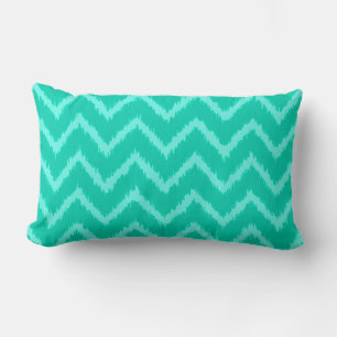 Ikat Chevrons - Turquoise and aqua Lumbar Cushion