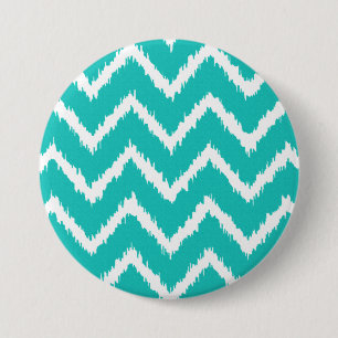 Ikat Chevrons - Turquoise and white 7.5 Cm Round Badge
