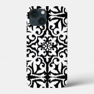 Ikat damask pattern - Black and White iPhone 13 Mini Case