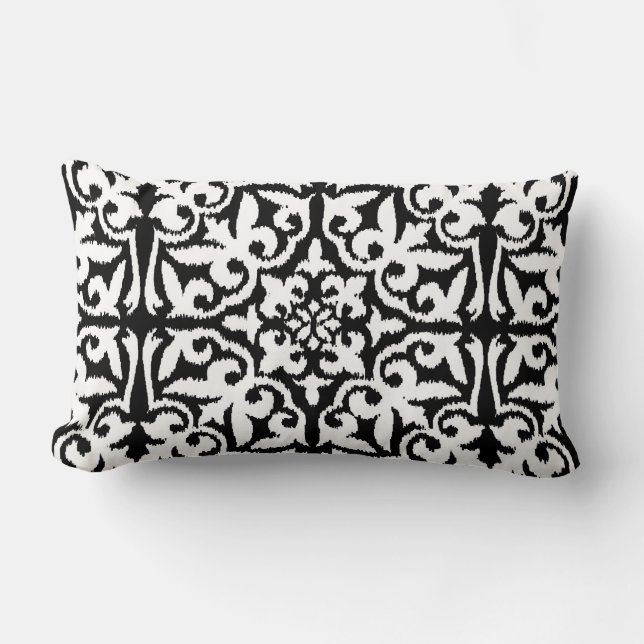 Ikat damask pattern - Black and White Lumbar Cushion (Front)
