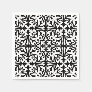Ikat damask pattern - Black and White Napkin