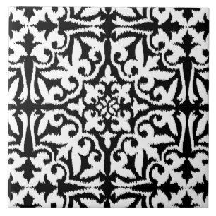 Ikat damask pattern - Black and White Tile