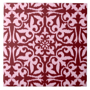 Ikat damask pattern - Burgundy and Pink Ceramic Tile